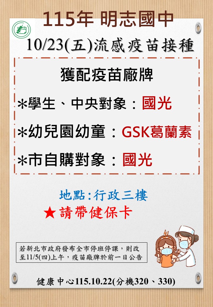 115年流感疫苗廠牌公告